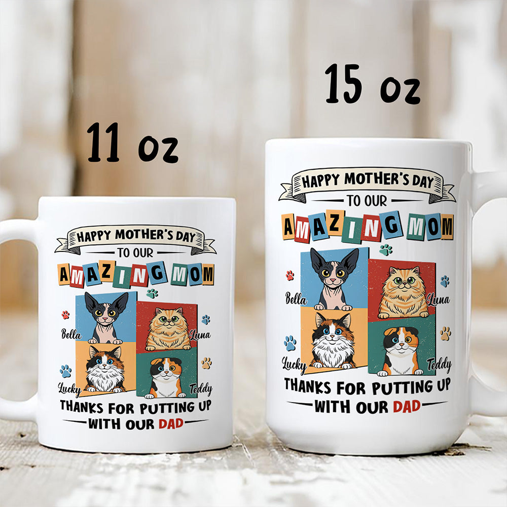 UPST11 Happy Mother's Day Amazing Cat Mom Retro Style - Personalized White Mug Accent Mug