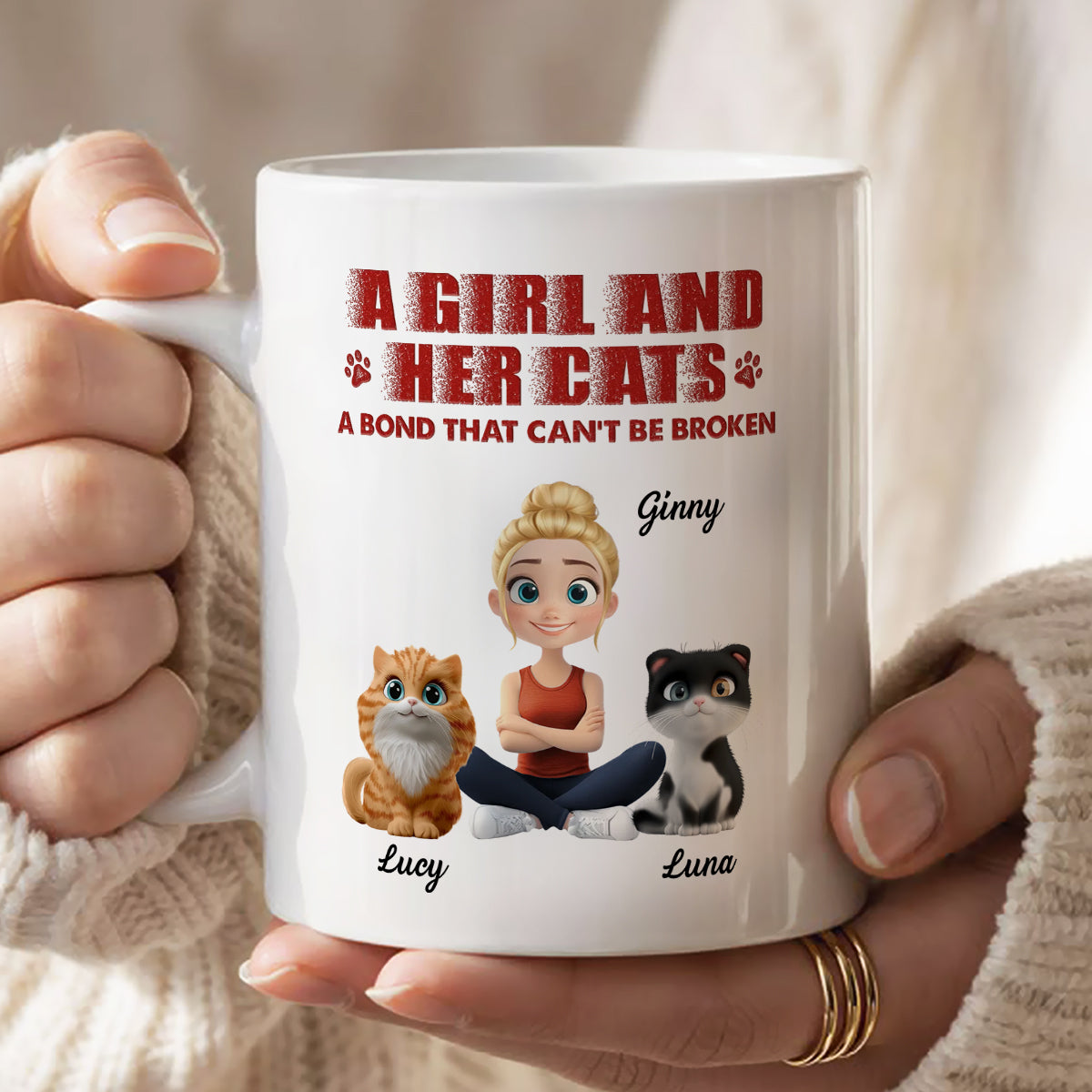 UPST13 Cat And Parent A Bond That Can't Be Broken - Personalized White Mug Accent Mug