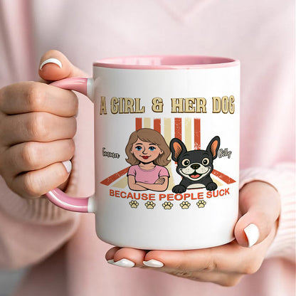 UPST14 A Girl And Her Dog Retro Style - Personalized White Mug Accent Mug