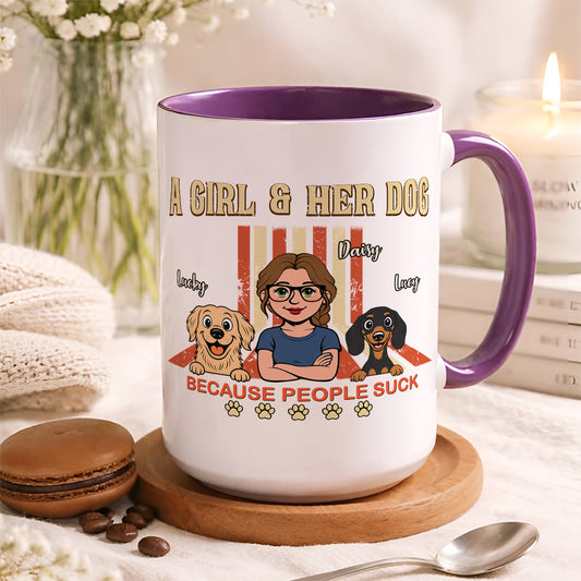 UPST14 A Girl And Her Dog Retro Style - Personalized White Mug Accent Mug