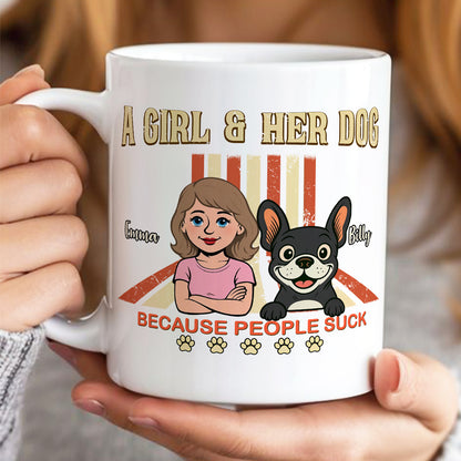 UPST14 A Girl And Her Dog Retro Style - Personalized White Mug Accent Mug