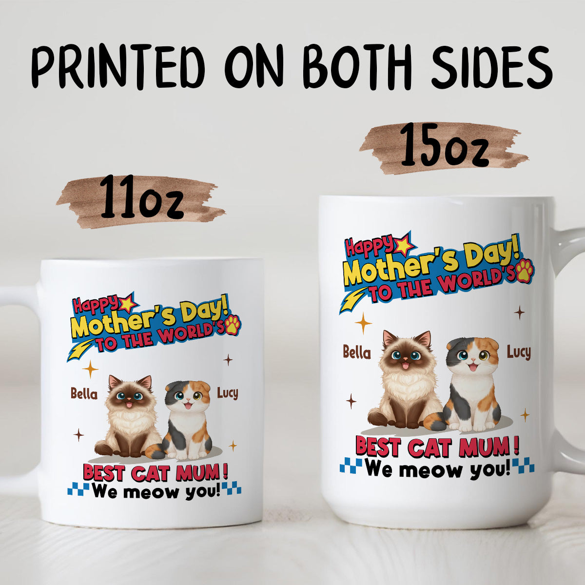 UPST15 Happy Mother's Day To The World Best Cat Mom - Personalized White Mug Accent Mug