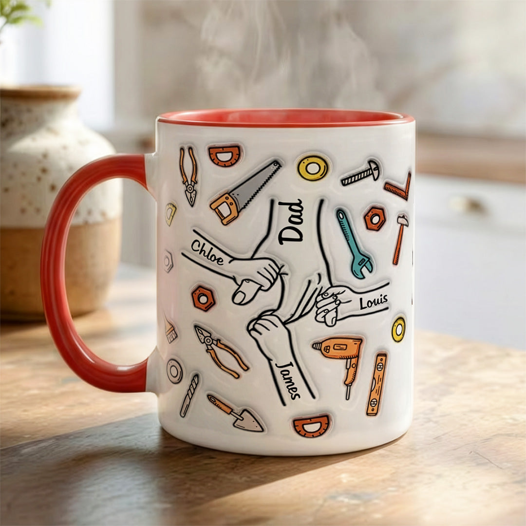 UPST24 Happy Father's Day Hold My Hand 3D Inflated Effect Printed - Personalized White Mug Accent Mug