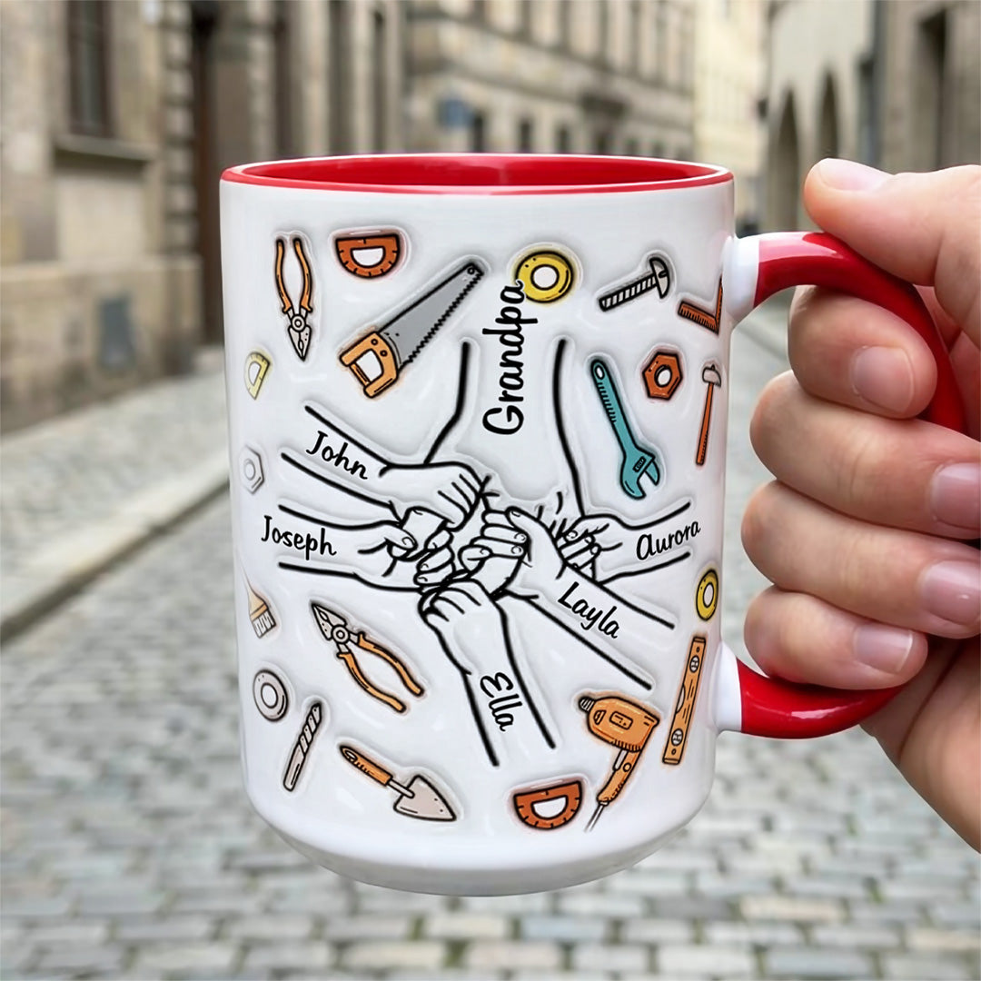 UPST24 Happy Father's Day Hold My Hand 3D Inflated Effect Printed - Personalized White Mug Accent Mug
