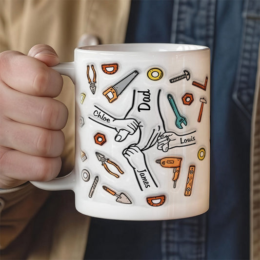 UPST24 Happy Father's Day Hold My Hand 3D Inflated Effect Printed - Personalized White Mug Accent Mug