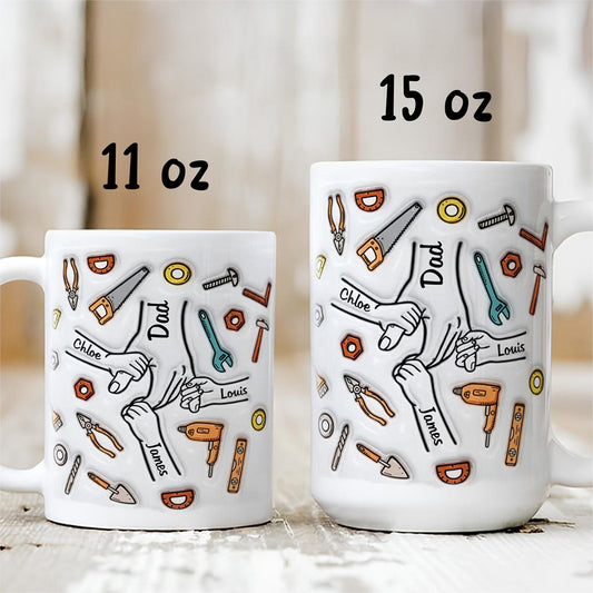 UPST24 Happy Father's Day Hold My Hand 3D Inflated Effect Printed - Personalized White Mug Accent Mug