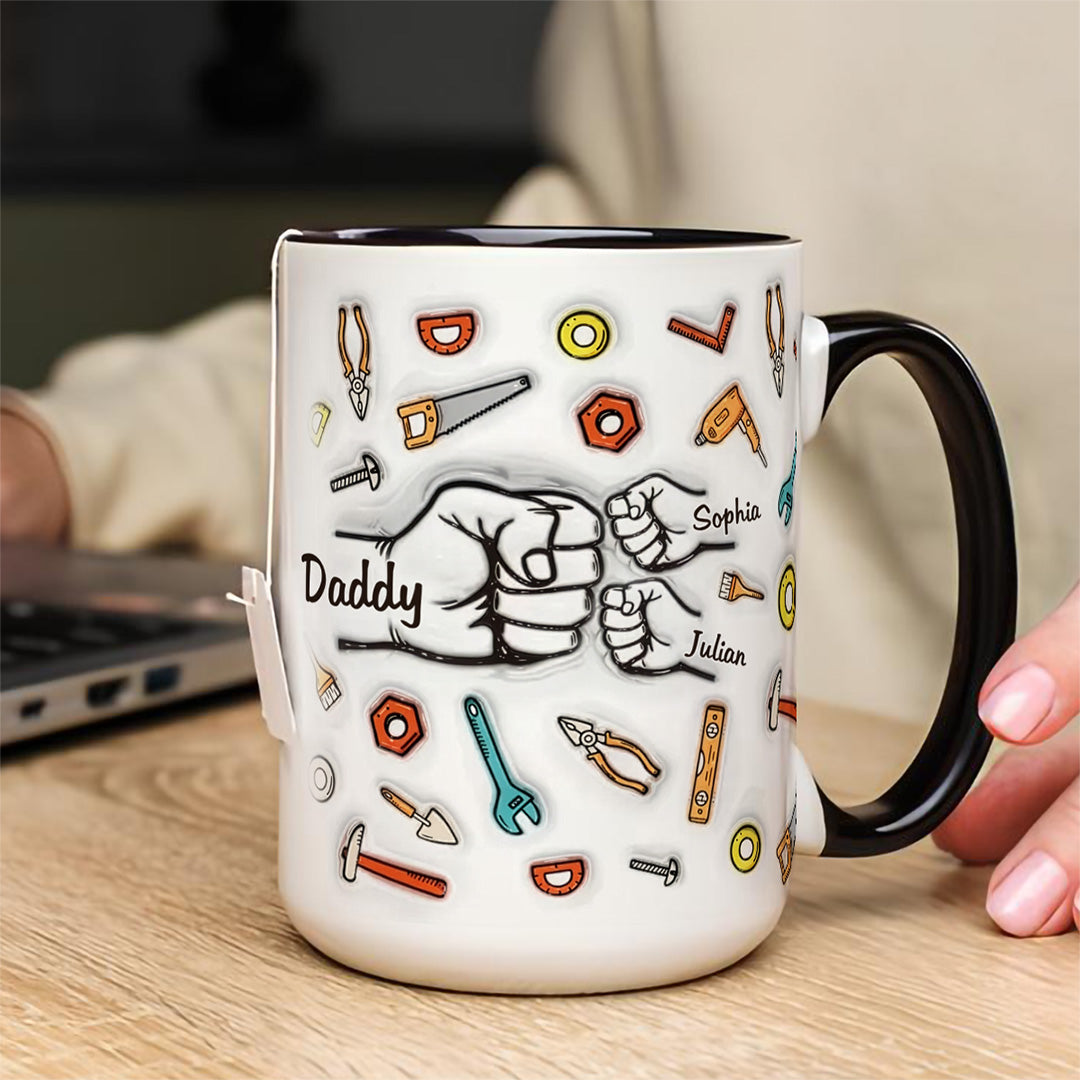 UPST25 Happy Father's Day Fist Pump 3D Inflated Effect Printed - Personalized White Mug Accent Mug