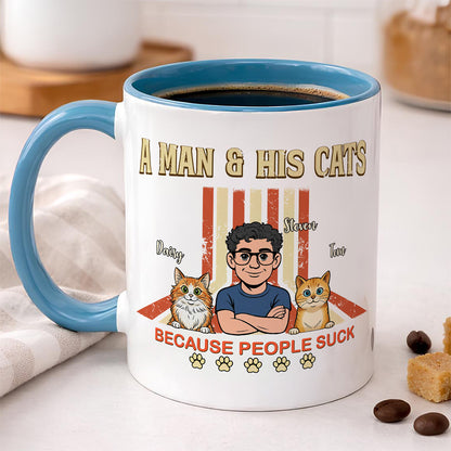 UPST34 A Man And His Cat Retro Style - Personalized White Mug Accent Mug