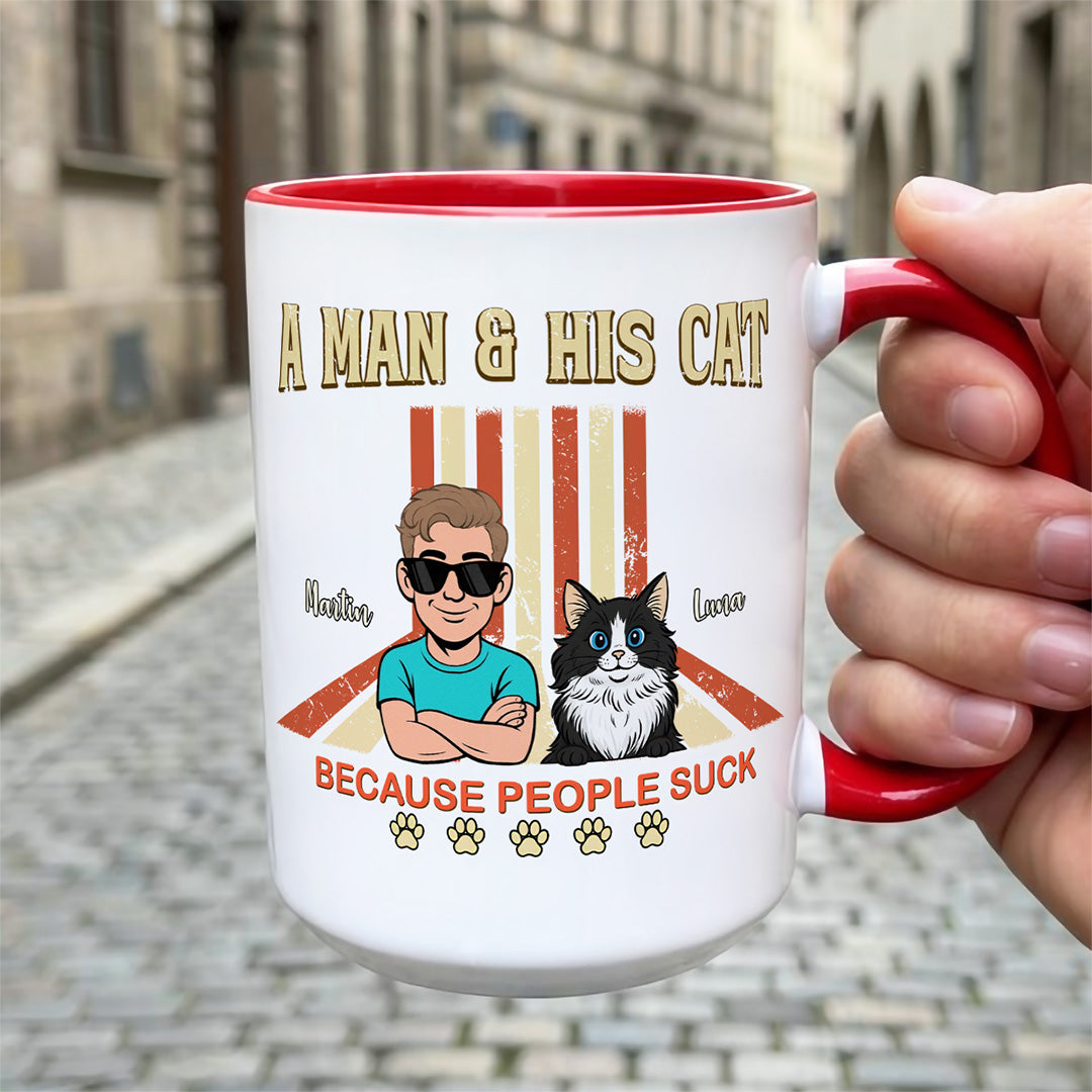 UPST34 A Man And His Cat Retro Style - Personalized White Mug Accent Mug