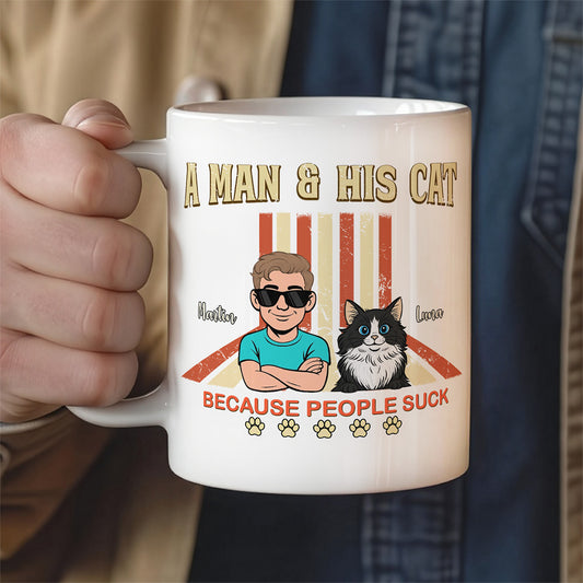UPST34 A Man And His Cat Retro Style - Personalized White Mug Accent Mug