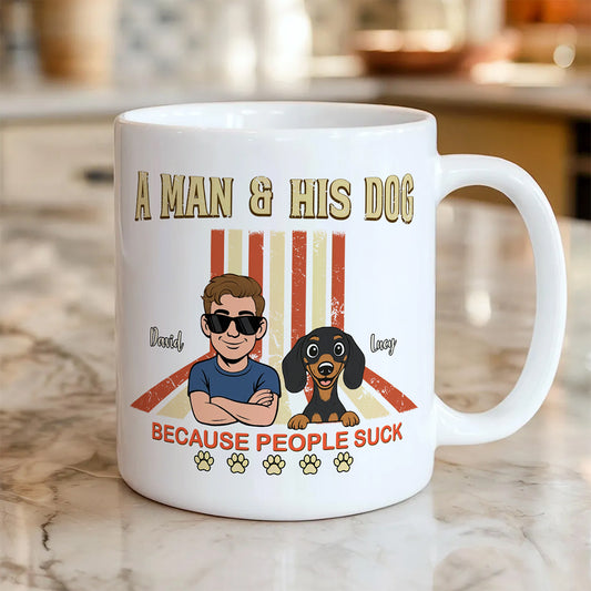 UPST34 A Man And His Dog Retro Style - Personalized White Mug Accent Mug