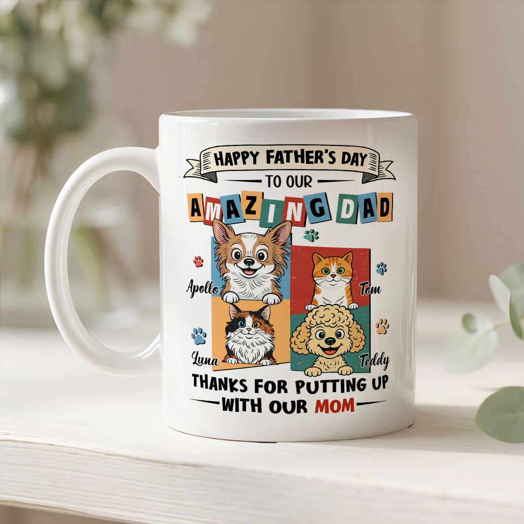 UPST37 Happy Father's Day Amazing Fur Dad Retro Style - Personalized White Mug Accent Mug