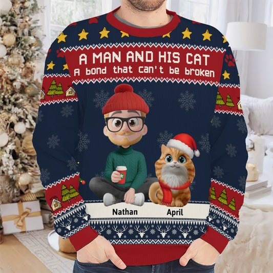 PSTS04 A Man And His Cat Xmas - Personalized Custom Sweater