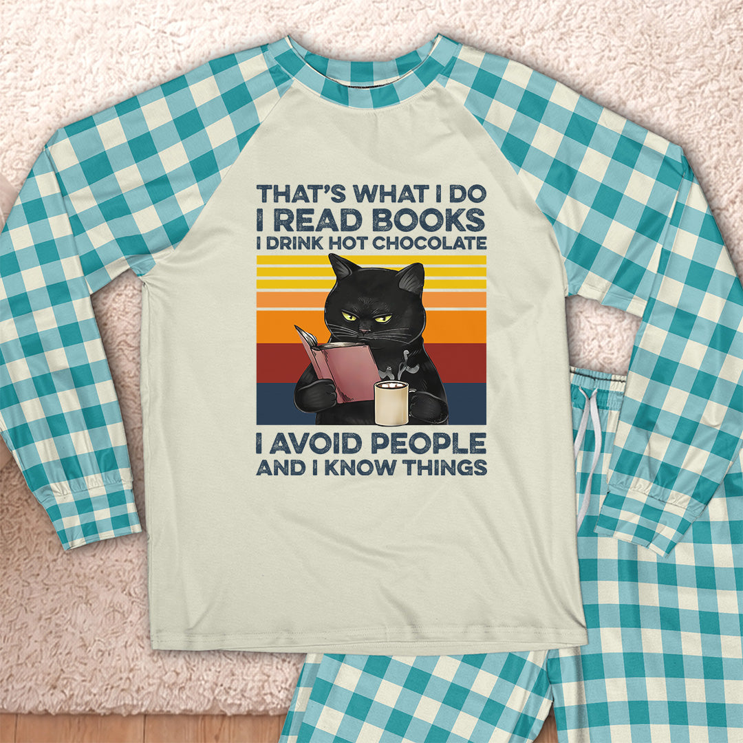 AHPA861_chocolate That's What I Do I Read Books I Drink Hot Chocolate I Avoid People And I Know Things Raglan Pajama Set