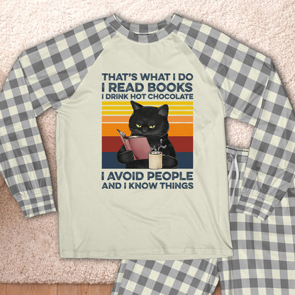 AHPA861_chocolate That's What I Do I Read Books I Drink Hot Chocolate I Avoid People And I Know Things Raglan Pajama Set