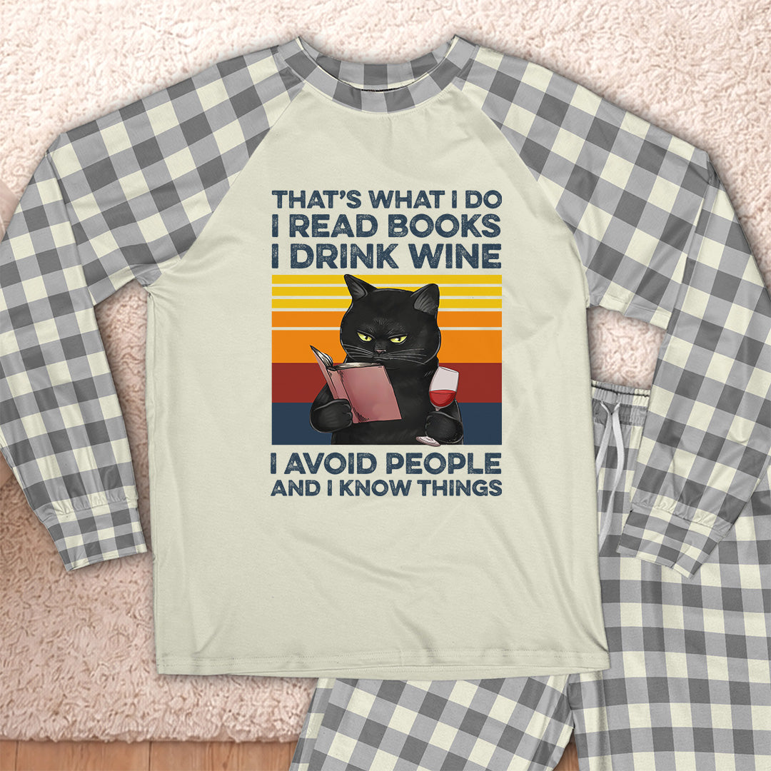 AHPA861 That's What I Do I Read Books I Drink Wine I Avoid People And I Know Things Raglan Pajama Set
