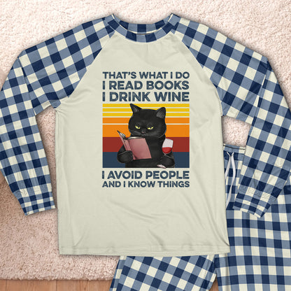 AHPA861 That's What I Do I Read Books I Drink Wine I Avoid People And I Know Things Raglan Pajama Set
