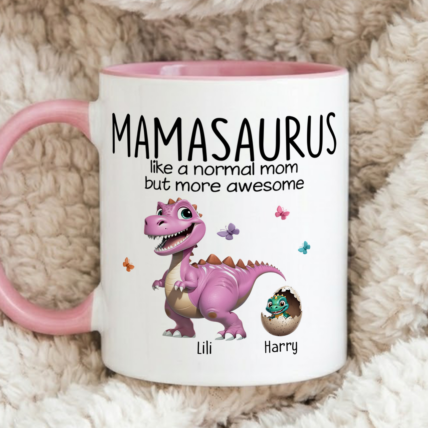 VPST01 Grandmasaurus And Kids 3D Effect Dinosaurs - Personalized White Mug Accent Mug