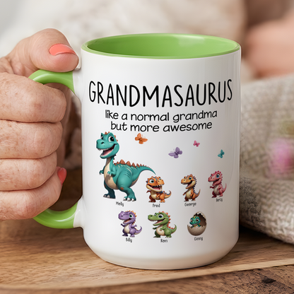 VPST01 Grandmasaurus And Kids 3D Effect Dinosaurs - Personalized White Mug Accent Mug