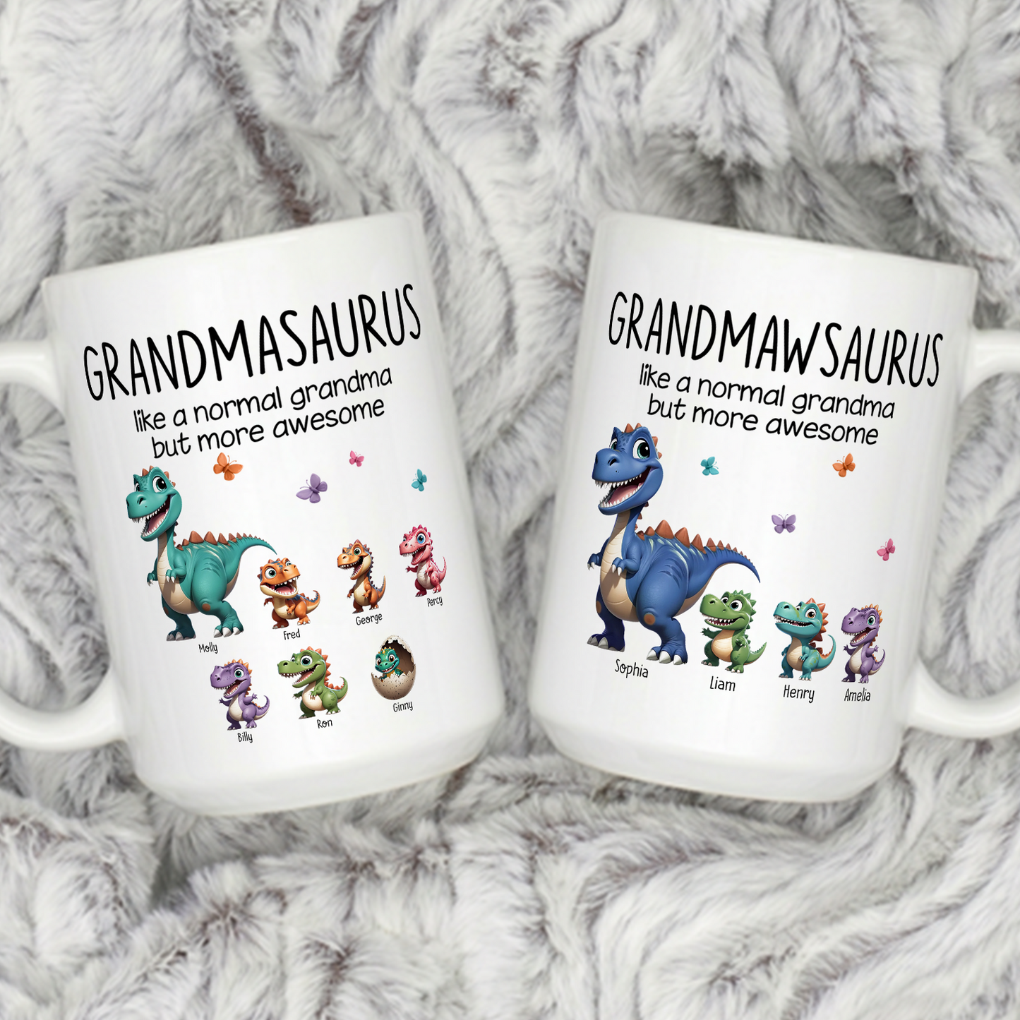 VPST01 Grandmasaurus And Kids 3D Effect Dinosaurs - Personalized White Mug Accent Mug