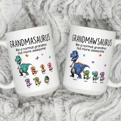 VPST01 Grandmasaurus And Kids 3D Effect Dinosaurs - Personalized White Mug Accent Mug