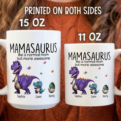 VPST01 Grandmasaurus And Kids 3D Effect Dinosaurs - Personalized White Mug Accent Mug
