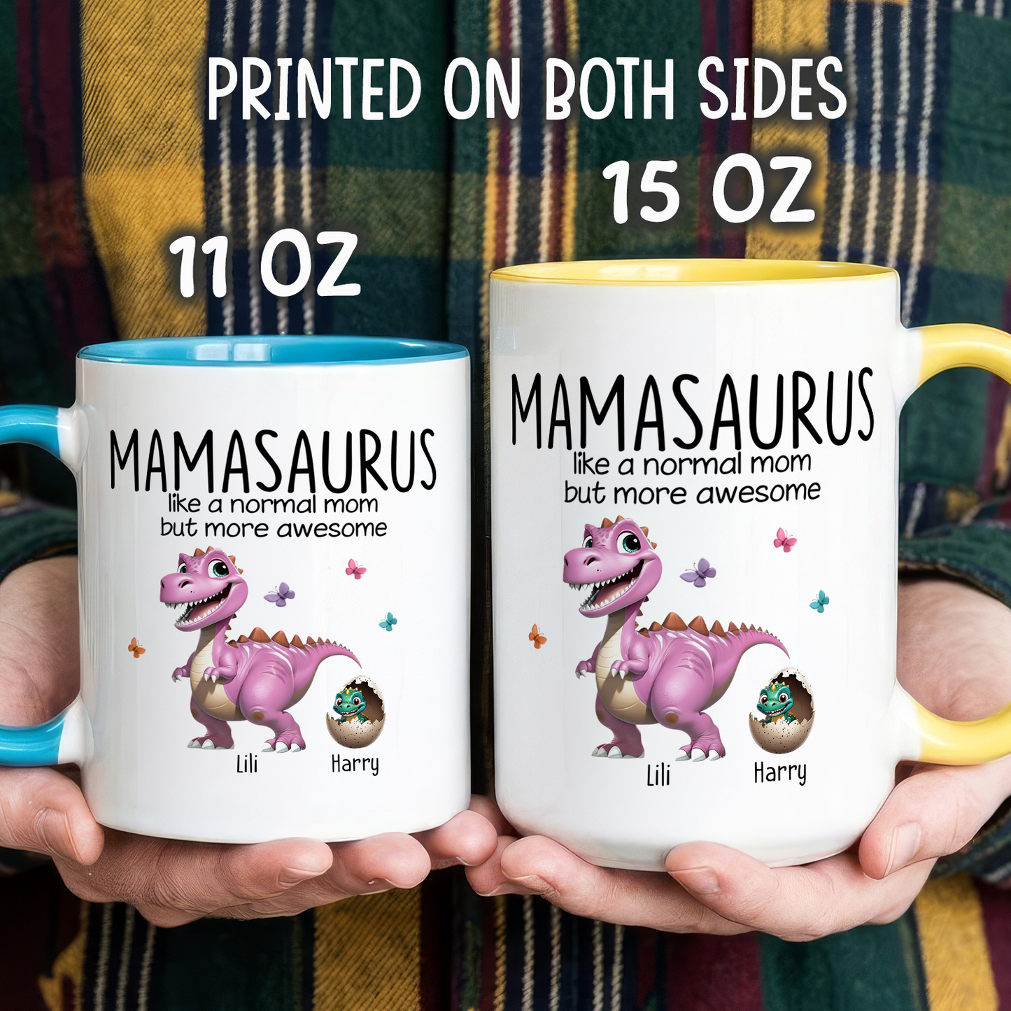 VPST01 Grandmasaurus And Kids 3D Effect Dinosaurs - Personalized White Mug Accent Mug