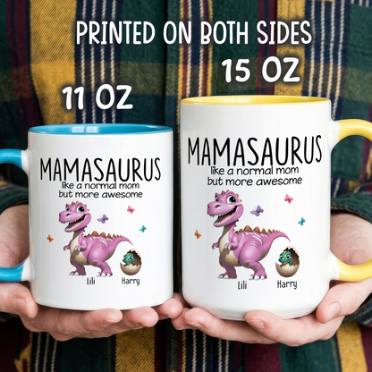 VPST01 Grandmasaurus And Kids 3D Effect Dinosaurs - Personalized White Mug Accent Mug