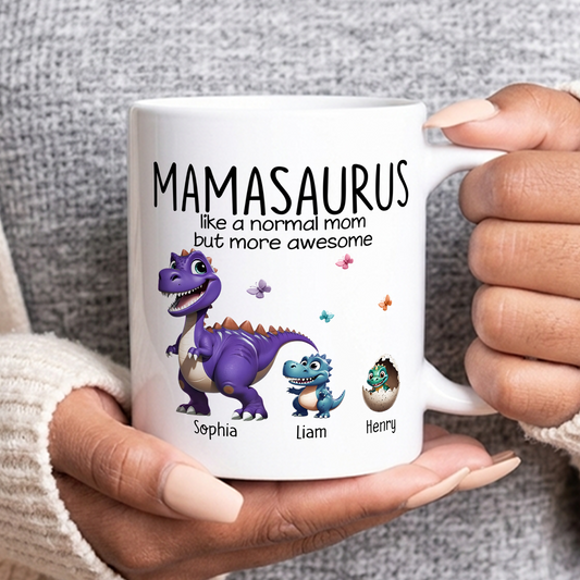 VPST01 Grandmasaurus And Kids 3D Effect Dinosaurs - Personalized White Mug Accent Mug