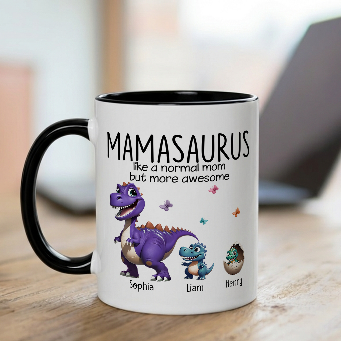 VPST01 Grandmasaurus And Kids 3D Effect Dinosaurs - Personalized White Mug Accent Mug
