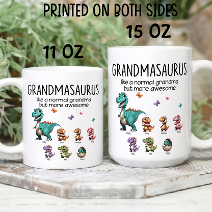VPST01 Grandmasaurus And Kids 3D Effect Dinosaurs - Personalized White Mug Accent Mug