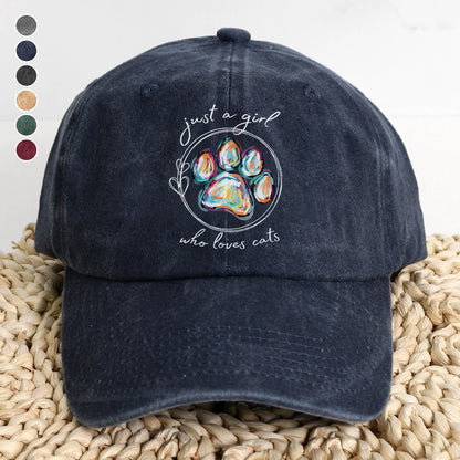 PSC35 Just A Girl Who Loves Cats - Wash Denim Cap