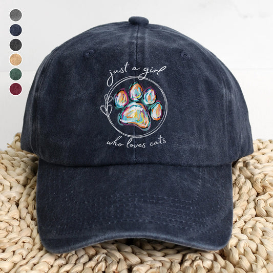 PSC35 Just A Girl Who Loves Cats - Wash Denim Cap