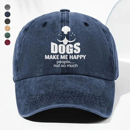 PSC17 Dogs Make Me Happy People Not So Much - Wash Denim Cap