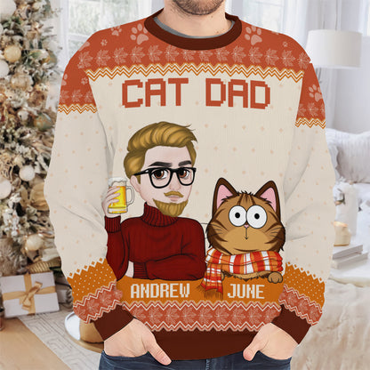 PSTS25 Cat Dad Autumn Leave - Personalized Custom Sweater