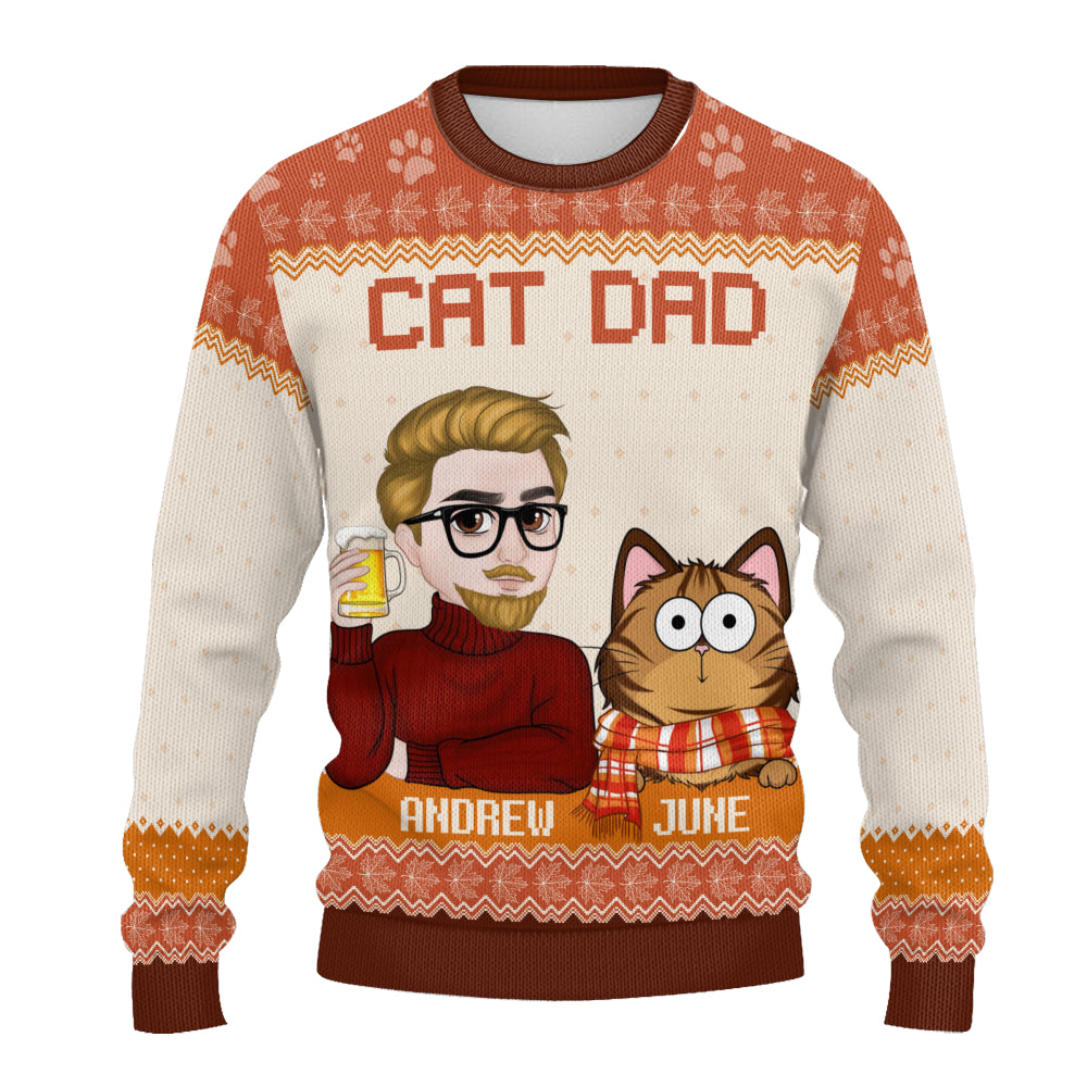 PSTS25 Cat Dad Autumn Leave - Personalized Custom Sweater