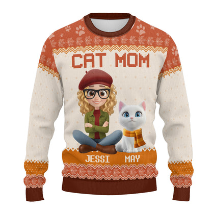 PSTS26 Cat Mom Mum Autumn Leave 3D Cartoon Dog Lover - Personalized Custom Sweater