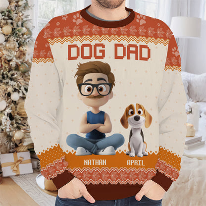 PSTS22 Dog Dad Autumn Leave 3D Cartoon Cute - Personalized Custom Sweater