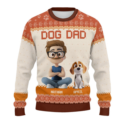 PSTS22 Dog Dad Autumn Leave 3D Cartoon Cute - Personalized Custom Sweater