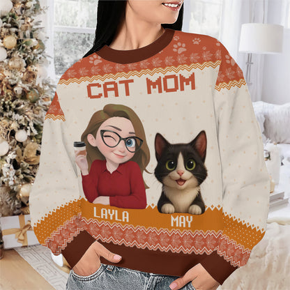 PSTS24 Cat Mom Mum Pack 3D Autumn Leave - Personalized Custom Sweater
