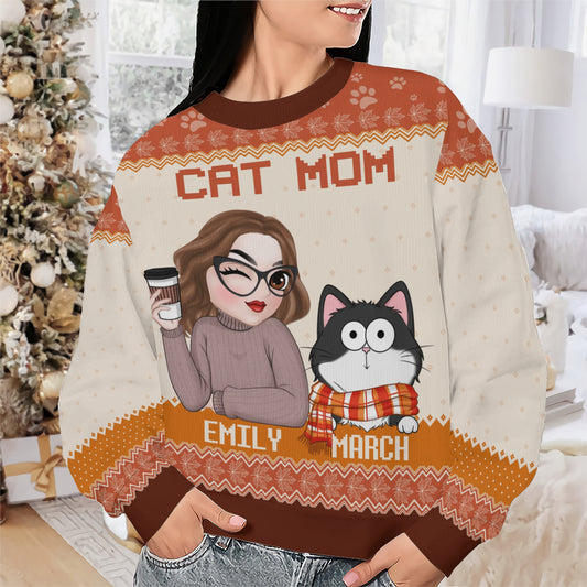 PSTS23 Cat Mom Mum Autumn Leave - Personalized Custom Sweater