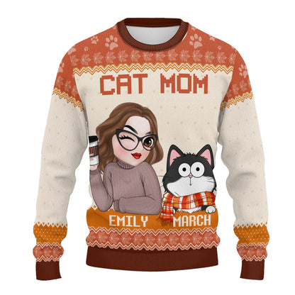 PSTS23 Cat Mom Mum Autumn Leave - Personalized Custom Sweater
