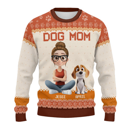 PSTS21 Dog Mom Mum Autumn Leave 3D Cartoon Cute - Personalized Custom Sweater