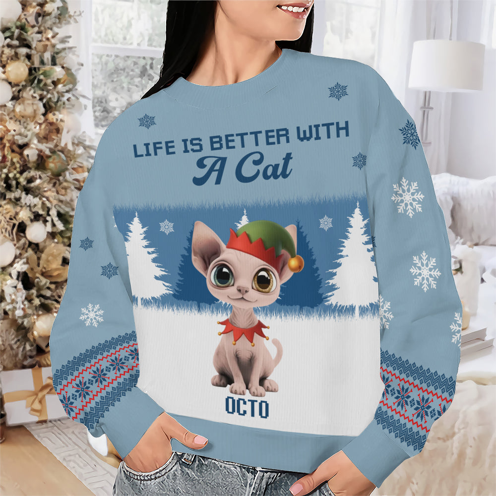 PSTS47 Life Is Better With A Cat Xmas - Personalized Custom Sweater