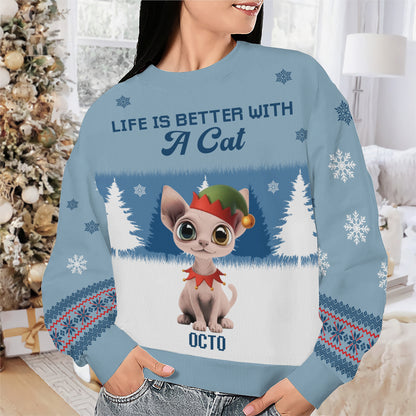 PSTS47 Life Is Better With A Cat Xmas - Personalized Custom Sweater