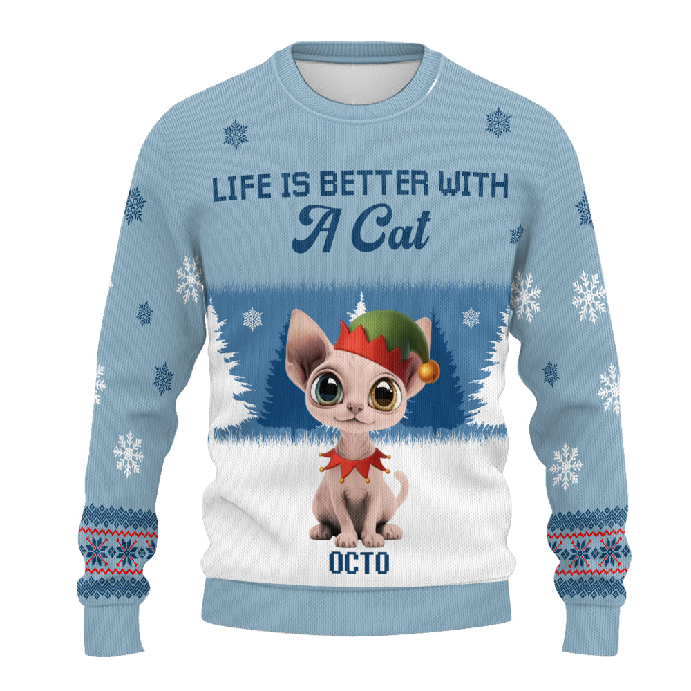 PSTS47 Life Is Better With A Cat Xmas - Personalized Custom Sweater