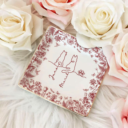 PSD04 Toile De Jouy French Dog Line - Personalized Custom Jewelry Dish