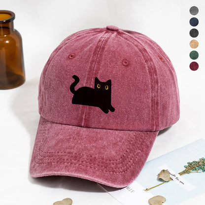 PSC29 Black Cat Funny Cat Lover - Wash Denim Cap