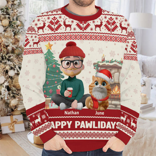 PSTS31 Happy Pawlidays Cat Dad Xmas - Personalized Custom Sweater