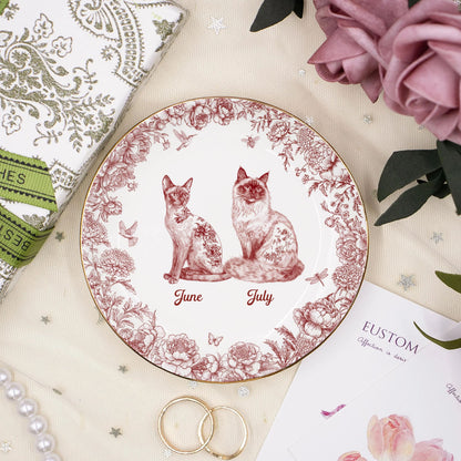 PSD03 Toile De Jouy French Cat Lover - Personalized Custom Jewelry Dish